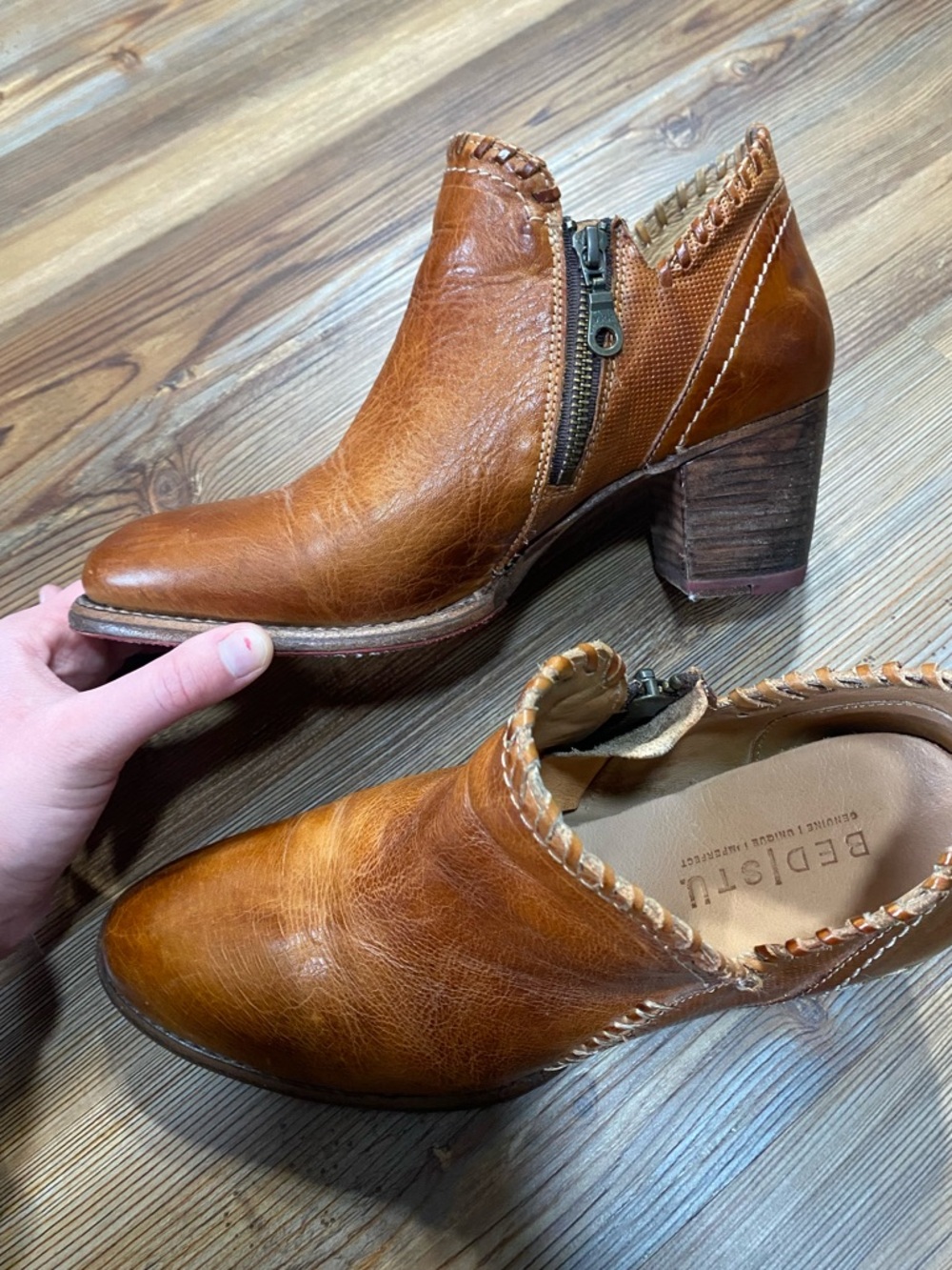 Bed Stu Cognac Leather Ankle Booties - Picture 3 of 9